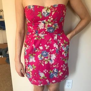 Nicolette Cute Strapless Pink Floral Mini Dress